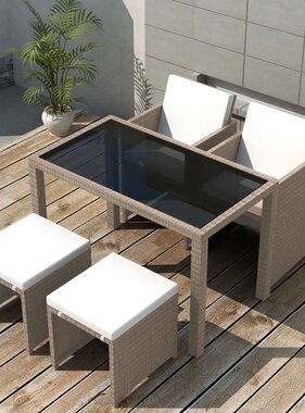 vidaXL 5-delige Tuinset met kussens poly rattan beige