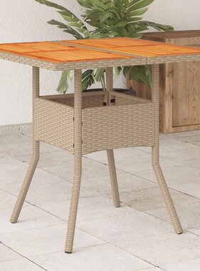 vidaXL Tuintafel 80x80x75 cm poly rattan en acaciahout beige