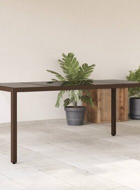 vidaXL Tuintafel met glazen blad 190x90x75 cm poly rattan bruin