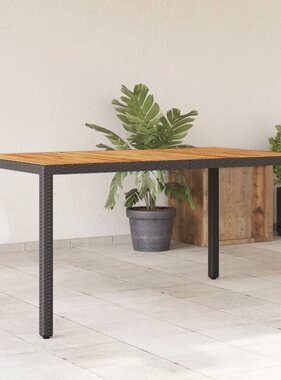 vidaXL Tuintafel met acaciahouten blad 150x90x75 cm poly rattan zwart