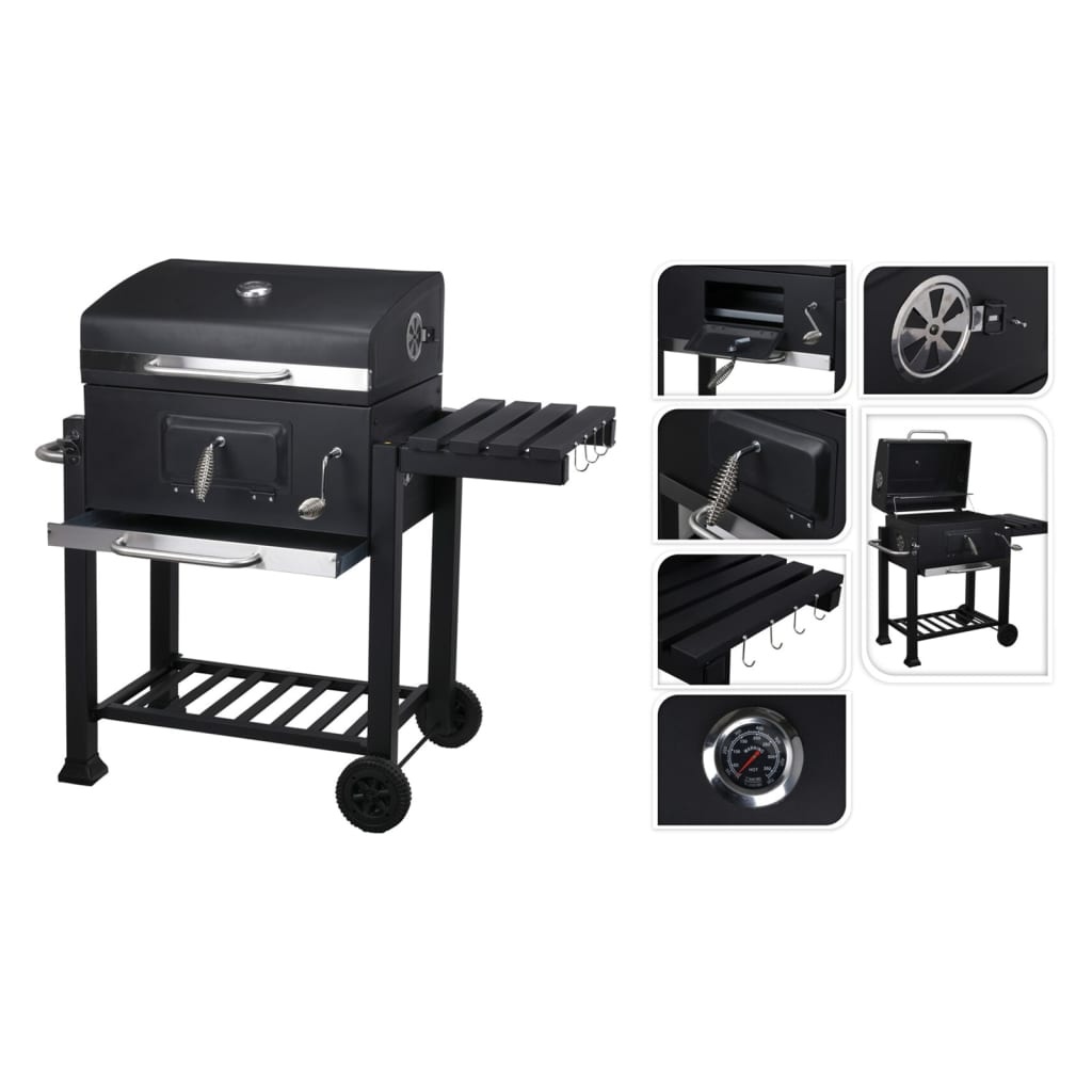 vidaXL Trolleybarbecue medium zwart