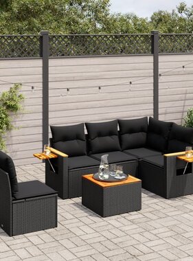 vidaXL 6-delige Loungeset met kussens poly rattan zwart