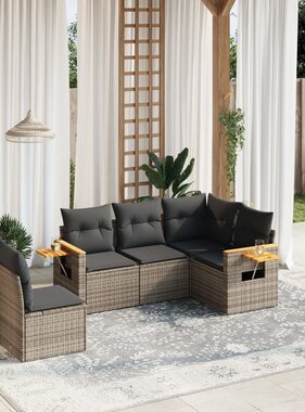 vidaXL 5-delige Loungeset met kussens poly rattan grijs