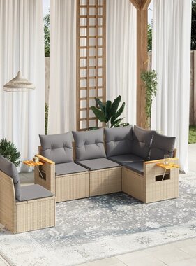 vidaXL 5-delige Loungeset met kussens poly rattan beige