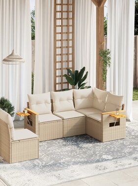 vidaXL 5-delige Loungeset met kussens poly rattan beige