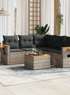 vidaXL 6-delige Loungeset met kussens poly rattan grijs