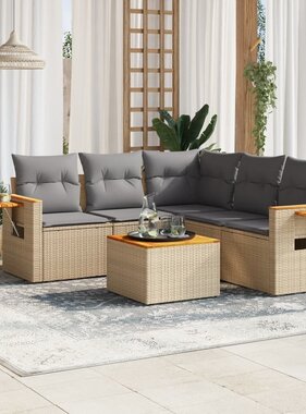 vidaXL 6-delige Loungeset met kussens poly rattan beige