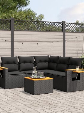 vidaXL 6-delige Loungeset met kussens poly rattan zwart