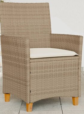 vidaXL Tuinstoelen 2 st met kussens poly rattan en massief hout beige