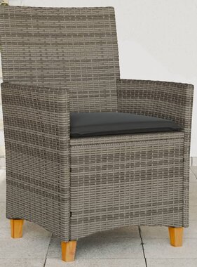 vidaXL Tuinstoelen 2 st met kussens poly rattan en massief hout grijs