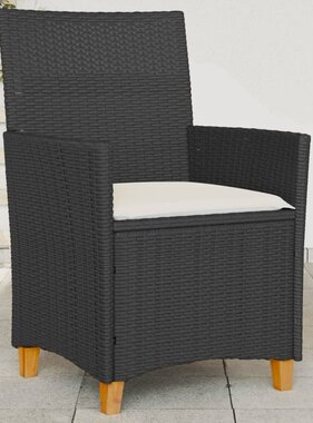 vidaXL Tuinstoelen 2 st met kussens poly rattan en massief hout zwart