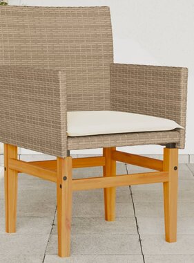 vidaXL Tuinstoelen 2 st met kussens poly rattan en massief hout beige