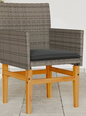 vidaXL Tuinstoelen 2 st met kussens poly rattan en massief hout grijs