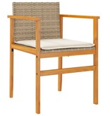 vidaXL Tuinstoelen 2 st met kussens poly rattan en massief hout beige