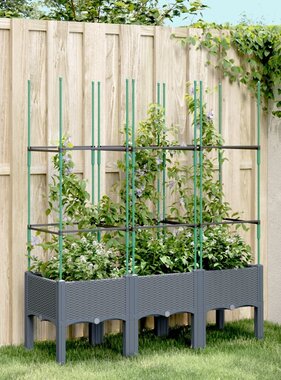 vidaXL Plantenbak met latwerk 120x40x142,5 cm polypropeen grijs