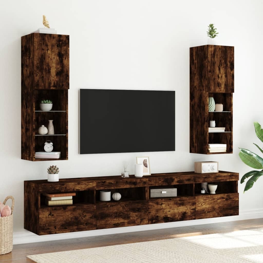 vidaXL Tv-meubel LED-verlichting 30,5x30x102 cm gerookt eikenkleurig