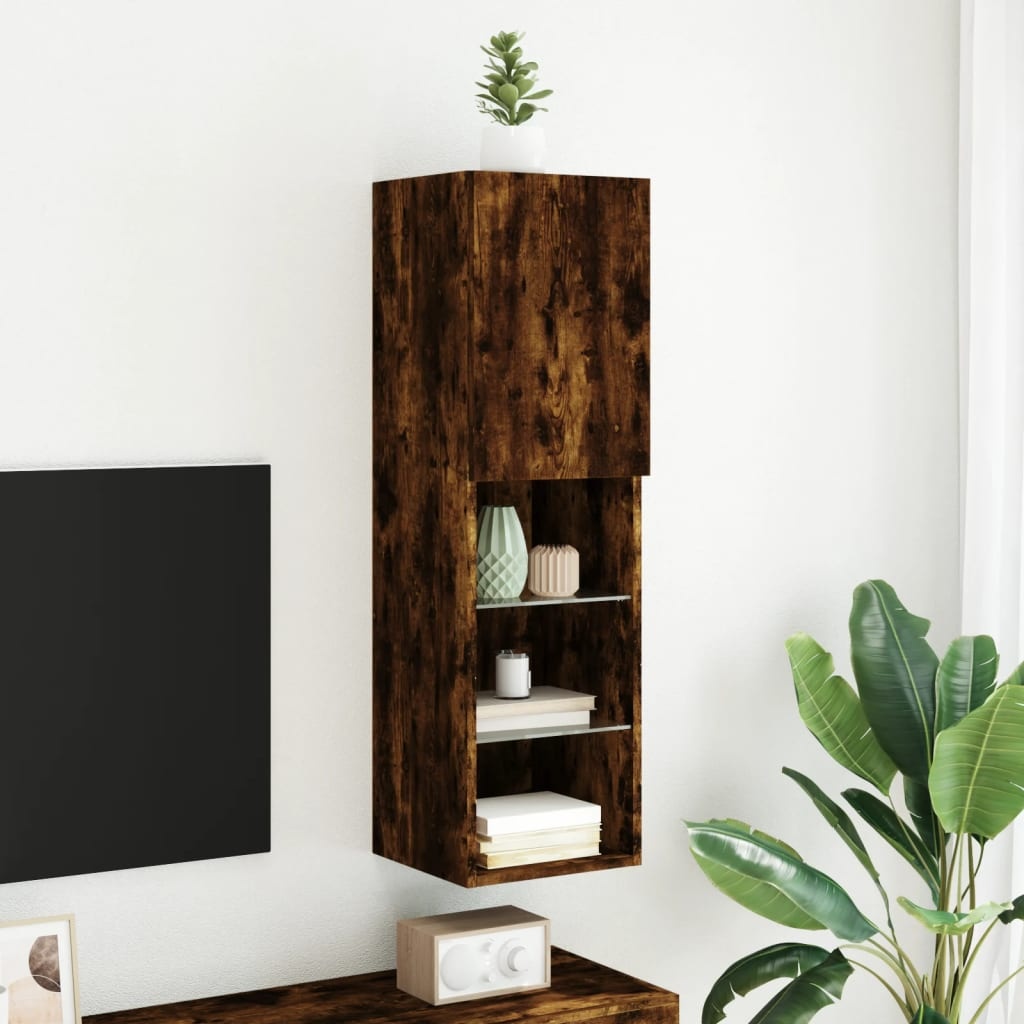 VidaXL Tv-meubel LED-verlichting 30,5x30x102 cm gerookt eikenkleurig