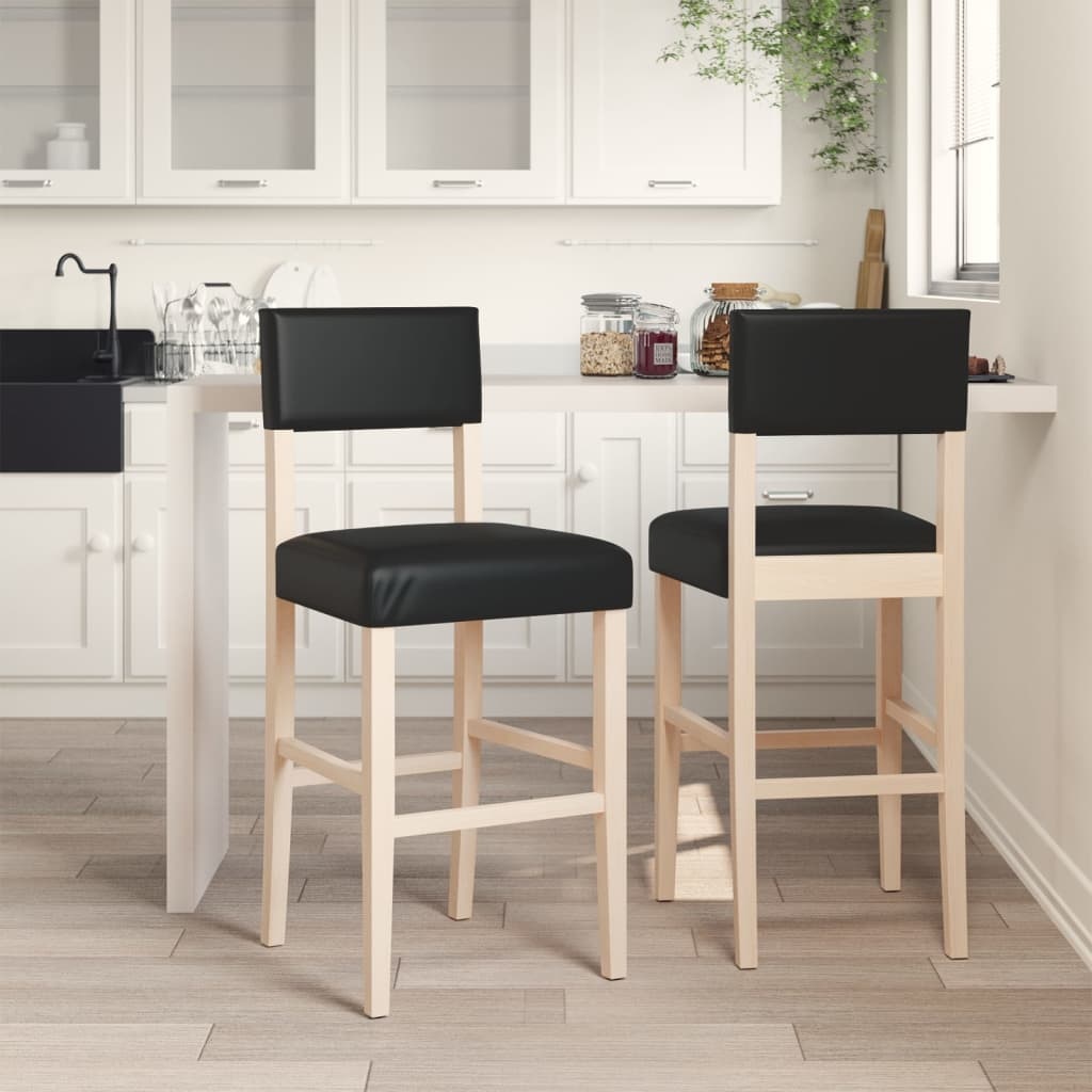 vidaXL Barstoelen 2 st massief rubberhout en kunstleer