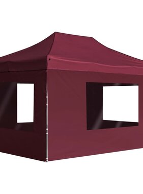 Partytent inklapbaar met wanden 4,5x3 m aluminium wijnrood