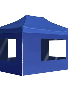 Partytent inklapbaar met wanden 4,5x3 m aluminium blauw