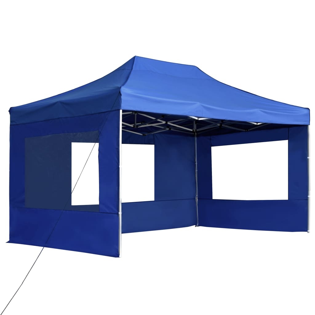 Partytent inklapbaar met wanden 4,5x3 m aluminium blauw