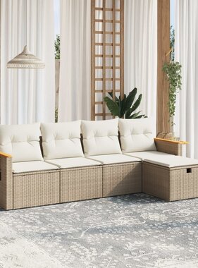 vidaXL 5-delige Loungeset met kussens poly rattan beige