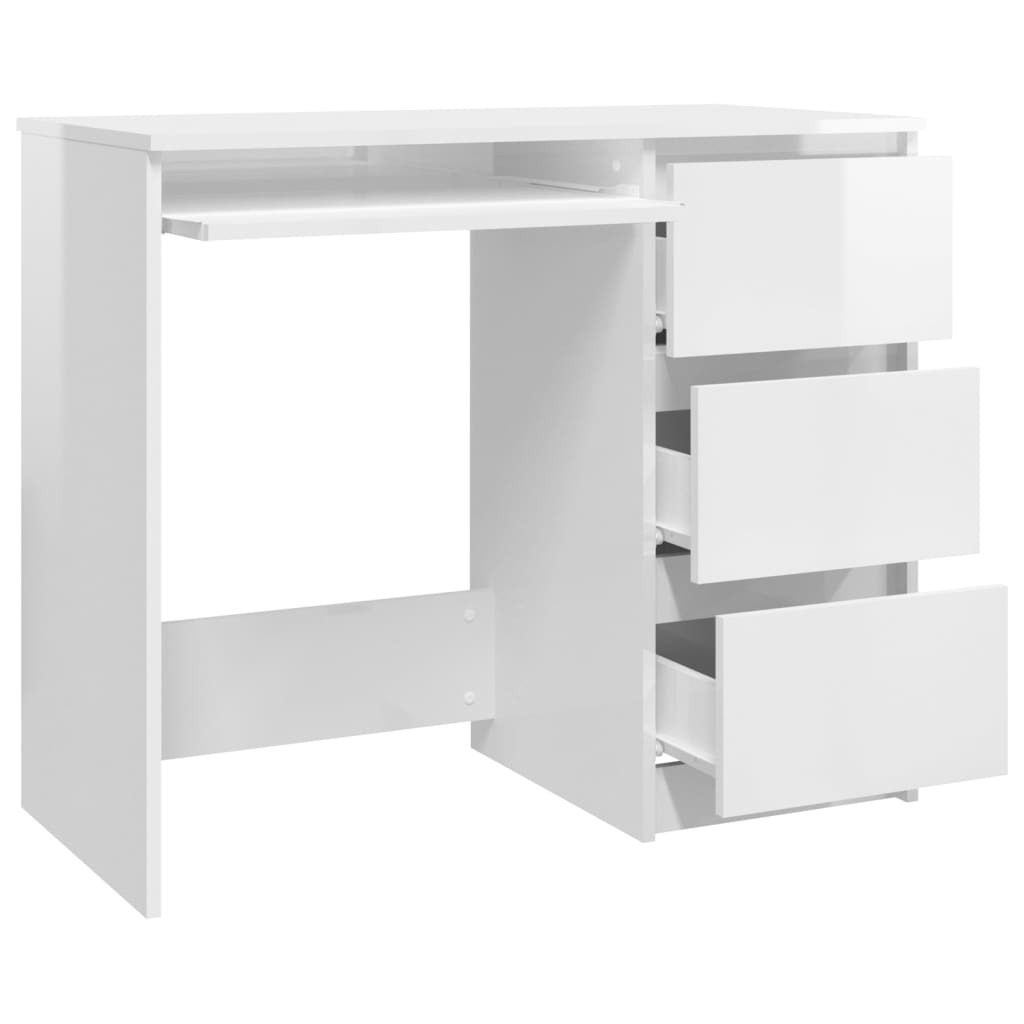 vidaXL Bureau 90x45x76 cm spaanplaat hoogglans wit