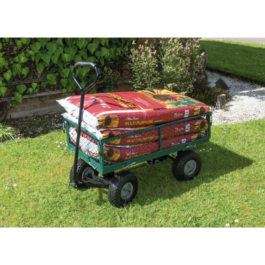 vidaXL Tuinwagen staalgaas 86,5x46,5x21 cm groen en zwart