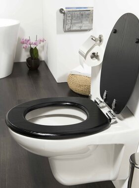 vidaXL Soft-close toiletbril Blackwash MDF zwart 252030746