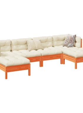 vidaXL 6-delige Loungeset met kussens massief grenenhout wasbruin