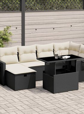 vidaXL 7-delige Loungeset met kussens poly rattan zwart