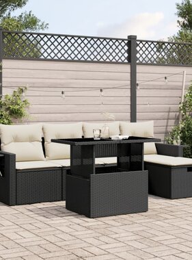 vidaXL 6-delige Loungeset met kussens poly rattan zwart