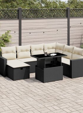 vidaXL 8-delige Loungeset met kussens poly rattan zwart