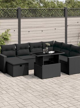 vidaXL 8-delige Loungeset met kussens poly rattan zwart