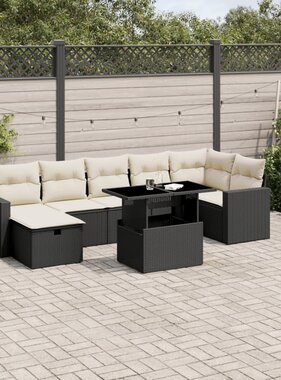 vidaXL 8-delige Loungeset met kussens poly rattan zwart