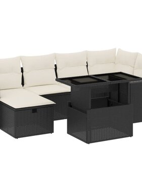 vidaXL 7-delige Loungeset met kussens poly rattan zwart