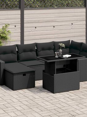 vidaXL 7-delige Loungeset met kussens poly rattan zwart