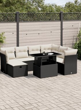 vidaXL 8-delige Loungeset met kussens poly rattan zwart