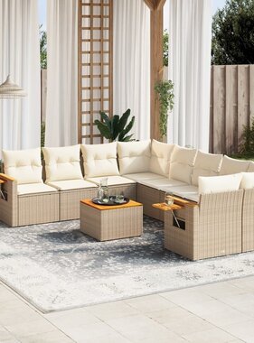 vidaXL 9-delige Loungeset met kussens poly rattan beige