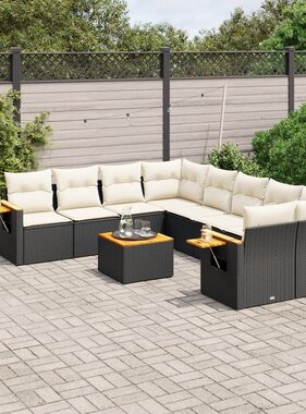 vidaXL 9-delige Loungeset met kussens poly rattan zwart