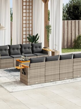 vidaXL 9-delige Loungeset met kussens poly rattan grijs