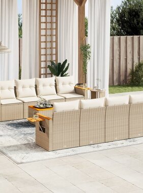 vidaXL 9-delige Loungeset met kussens poly rattan beige