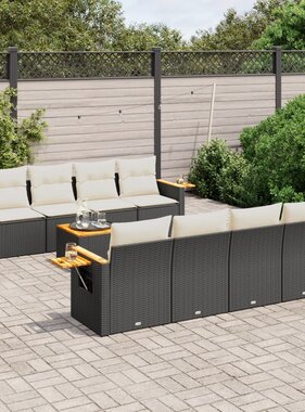 vidaXL 9-delige Loungeset met kussens poly rattan zwart