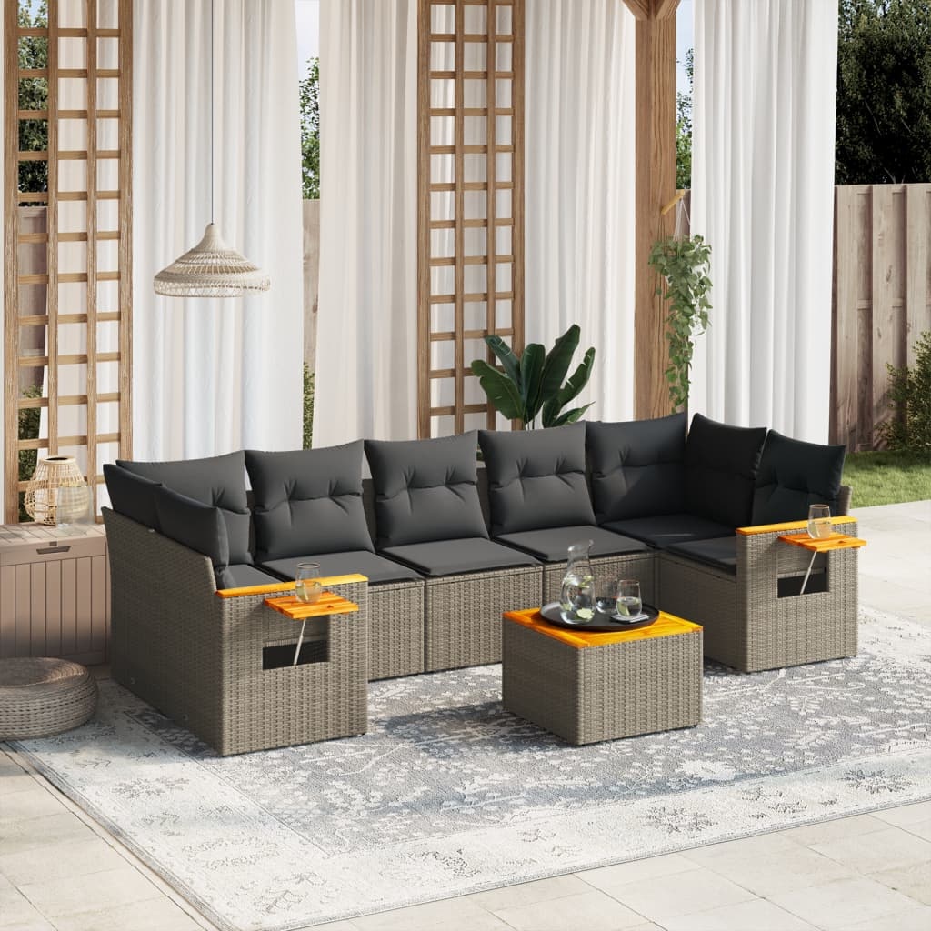 vidaXL 8-delige Loungeset met kussens poly rattan grijs