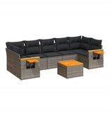 vidaXL 8-delige Loungeset met kussens poly rattan grijs