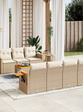 vidaXL 8-delige Loungeset met kussens poly rattan beige