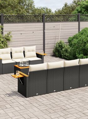 vidaXL 8-delige Loungeset met kussens poly rattan zwart