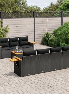 vidaXL 8-delige Loungeset met kussens poly rattan zwart