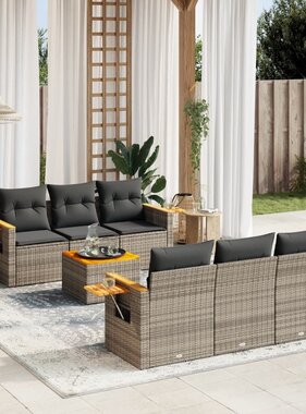 vidaXL 7-delige Loungeset met kussens poly rattan grijs