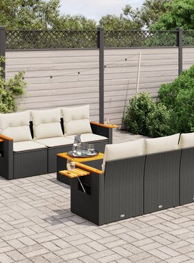 vidaXL 7-delige Loungeset met kussens poly rattan zwart